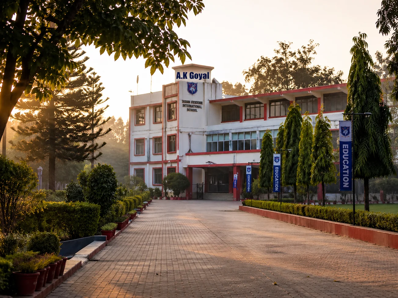 School campus pathway and building